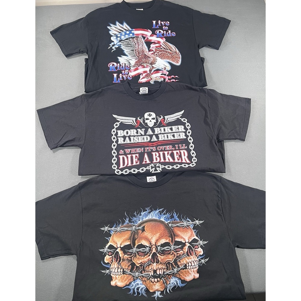 Motorcycle Biker VTG Thunder 90s Tennessee River Black Graphic T-shirts X3 Large